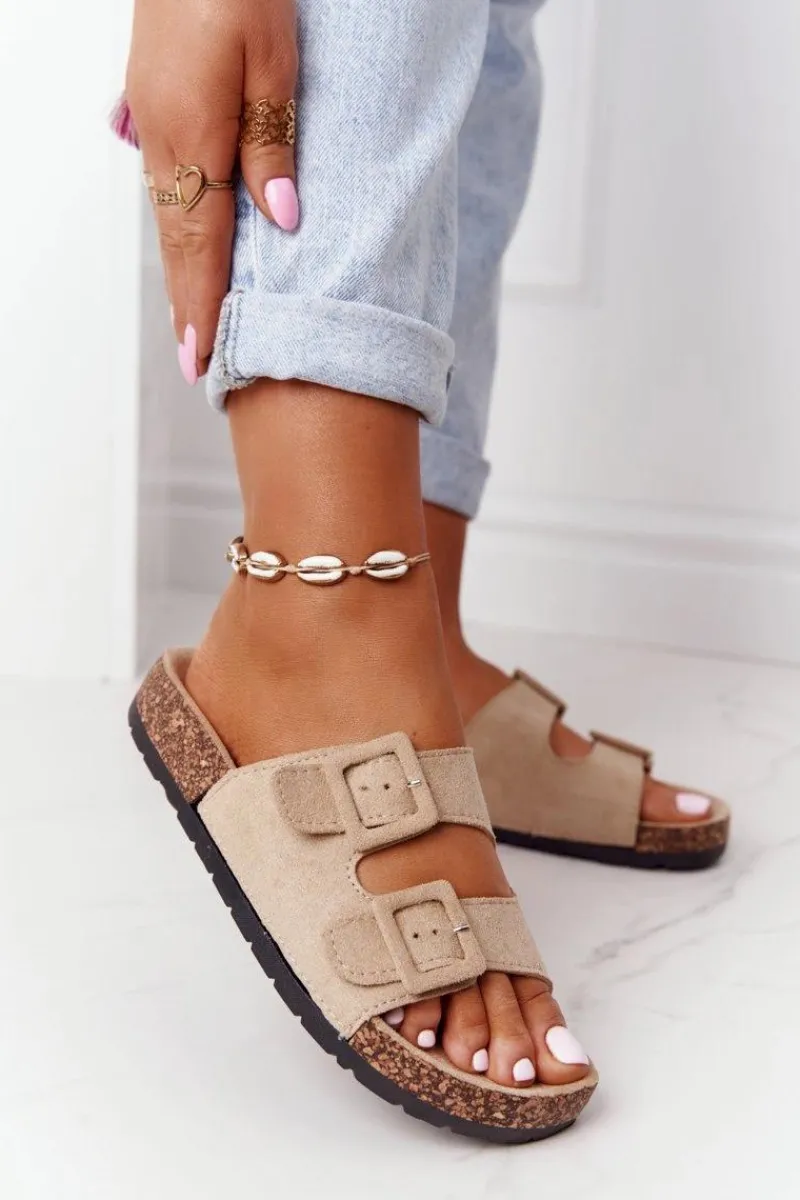 Best Zamszowe Klapki Na Korkowej Podeszwie Beżowe Jennifer Damskie Klapki Korkowe|Klapki Damskie Klasyczne