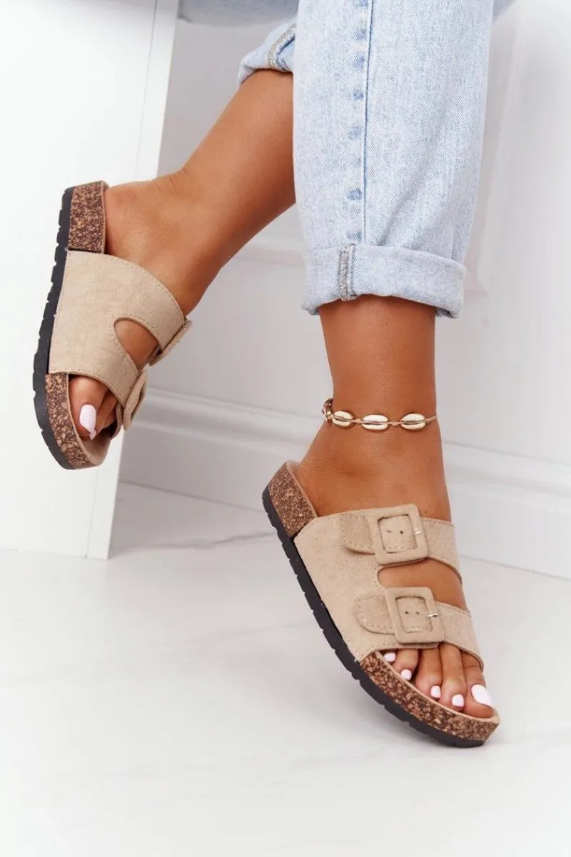 Best Zamszowe Klapki Na Korkowej Podeszwie Beżowe Jennifer Damskie Klapki Korkowe|Klapki Damskie Klasyczne