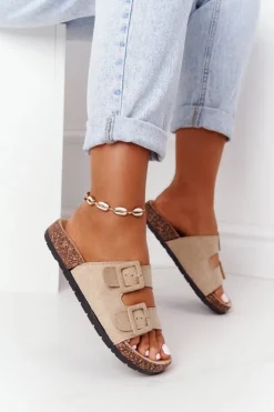 Best Zamszowe Klapki Na Korkowej Podeszwie Beżowe Jennifer Damskie Klapki Korkowe|Klapki Damskie Klasyczne