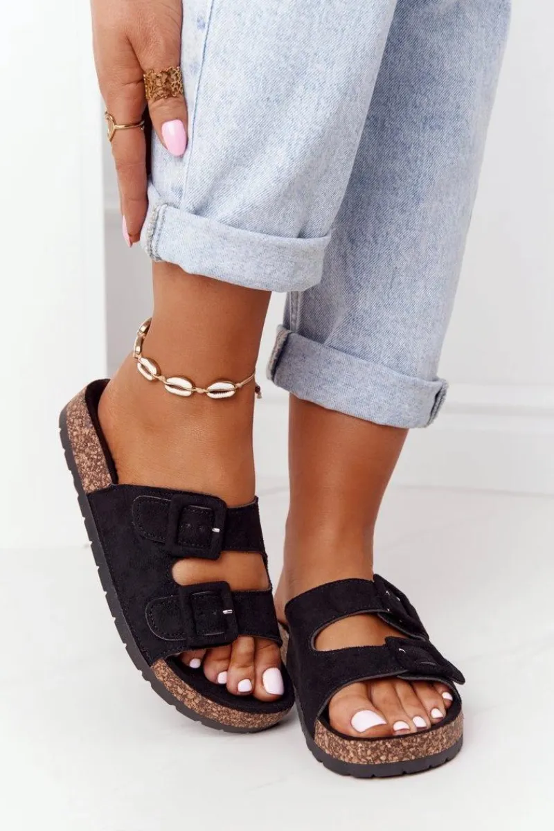 Best Zamszowe Klapki Na Korkowej Podeszwie Czarne Jennifer Damskie Klapki Korkowe|Klapki Damskie Klasyczne