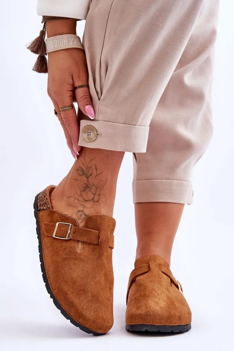 Hot Boto Zamszowe Klapki Na Korkowej Platformie Camel Vellma