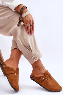 Hot Boto Zamszowe Klapki Na Korkowej Platformie Camel Vellma