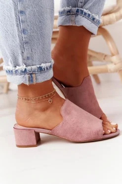 Best Buty Sergio Leone Zamszowe Klapki Na Obcasie Sergio Leone KL313 Różowe