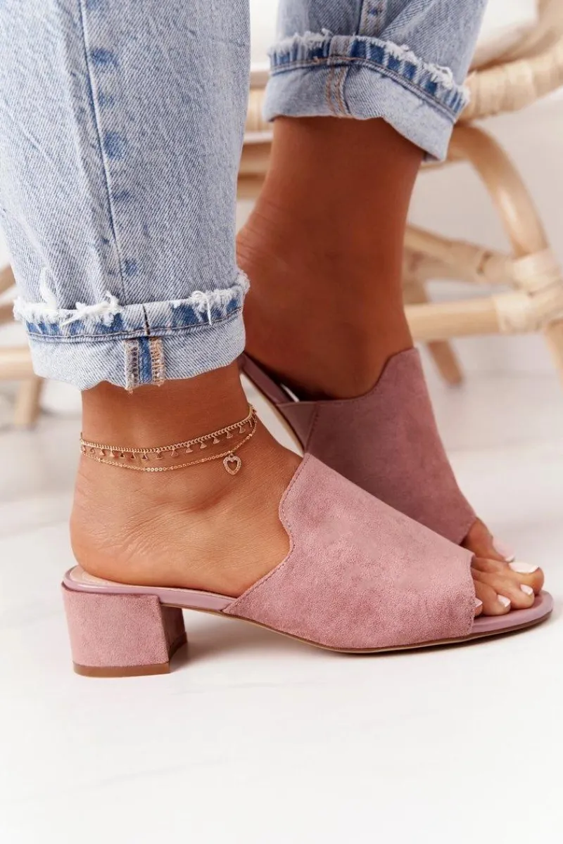 Best Buty Sergio Leone Zamszowe Klapki Na Obcasie Sergio Leone KL313 Różowe