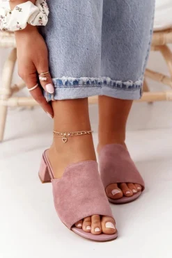 Best Buty Sergio Leone Zamszowe Klapki Na Obcasie Sergio Leone KL313 Różowe