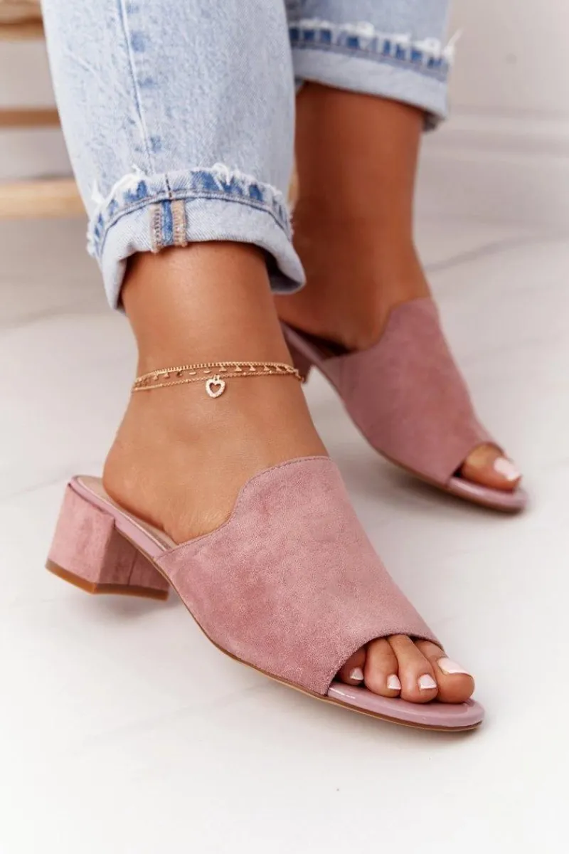 Best Buty Sergio Leone Zamszowe Klapki Na Obcasie Sergio Leone KL313 Różowe