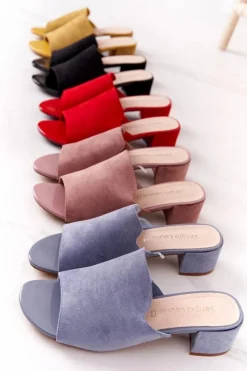 Best Buty Sergio Leone Zamszowe Klapki Na Obcasie Sergio Leone KL313 Różowe