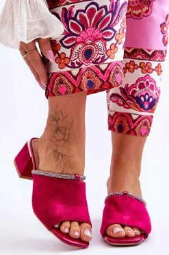 Outlet Zamszowe Klapki Na Obcasie S.Barski KV-612-2 Fuksja Damskie Klapki Na Obcasie|Klapki Damskie Klasyczne