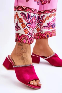 Outlet Zamszowe Klapki Na Obcasie S.Barski KV-612-2 Fuksja Damskie Klapki Na Obcasie|Klapki Damskie Klasyczne