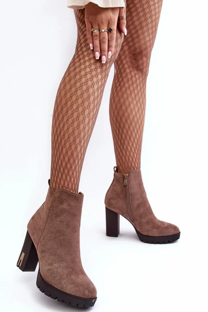 Hot Boto Zamszowe Klasyczne Botki Na Obcasie Brązowe Amy Brązowy