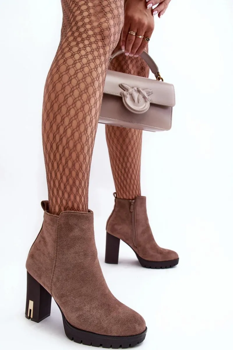 Hot Boto Zamszowe Klasyczne Botki Na Obcasie Brązowe Amy Brązowy