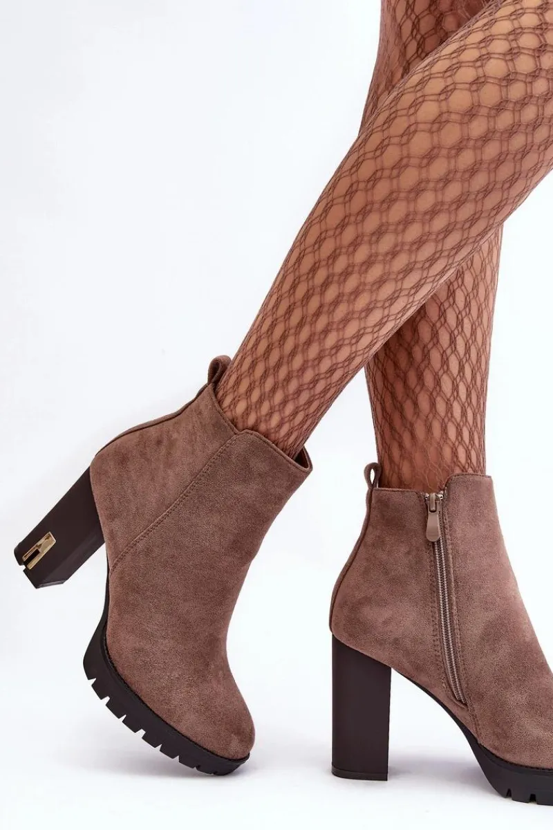 Hot Boto Zamszowe Klasyczne Botki Na Obcasie Brązowe Amy Brązowy