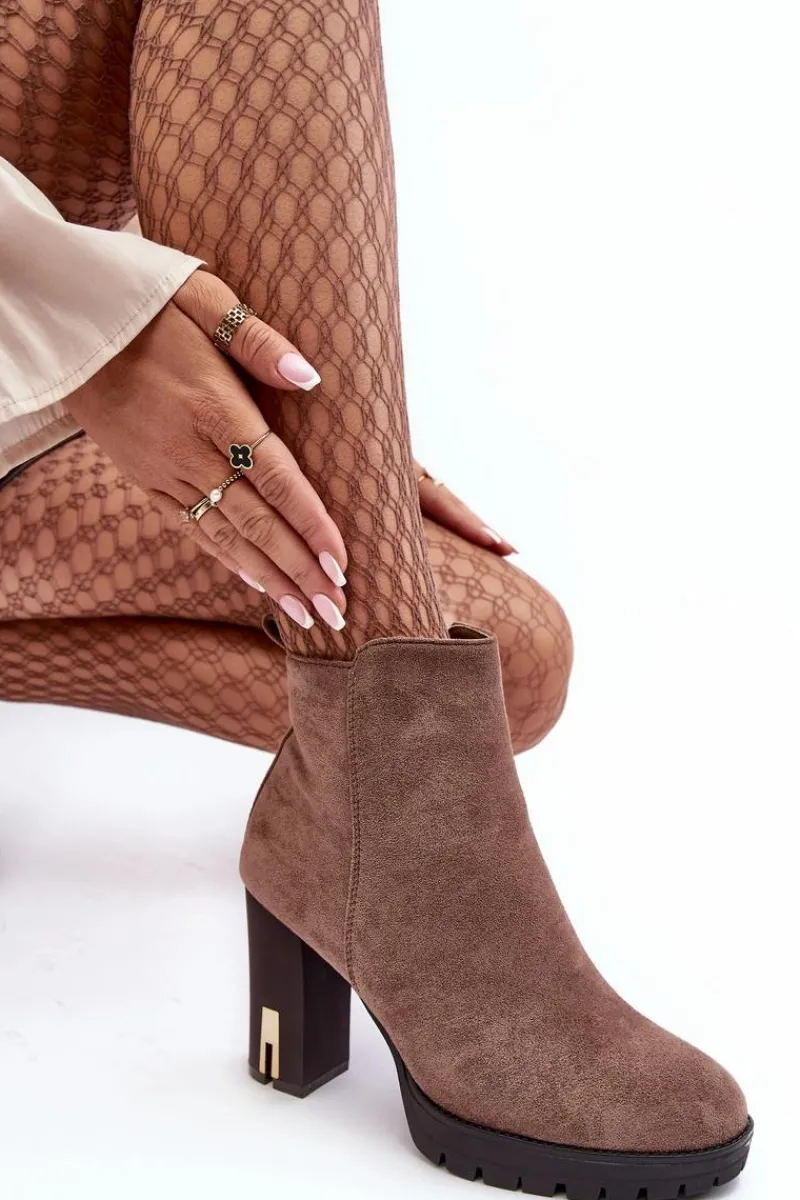 Hot Boto Zamszowe Klasyczne Botki Na Obcasie Brązowe Amy Brązowy