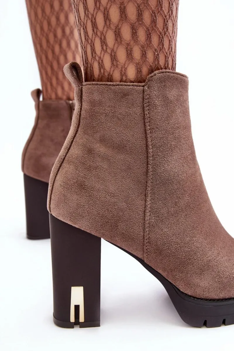 Hot Boto Zamszowe Klasyczne Botki Na Obcasie Brązowe Amy Brązowy