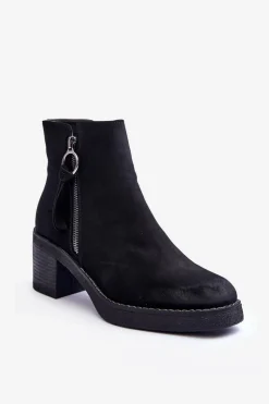 New Zamszowe Klasyczne Botki Damskie Czarne Limoso Damskie Botki Ocieplane|Czarne Botki