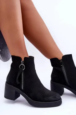 New Zamszowe Klasyczne Botki Damskie Czarne Limoso Damskie Botki Ocieplane|Czarne Botki