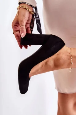 Outlet Boto Zamszowe Klasyczne Czółenka Na Obcasie Czarne Reiser