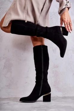 Clearance Zamszowe Klasyczne Kozaki Na Suwak Czarne Leyette Damskie Kozaki Przed Kolano|Kozaki Na Obcasie