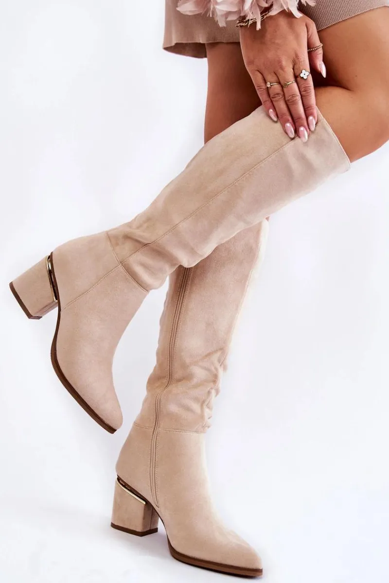 Hot Boto Zamszowe Klasyczne Kozaki Na Suwak Jasnobeżowe Leyette