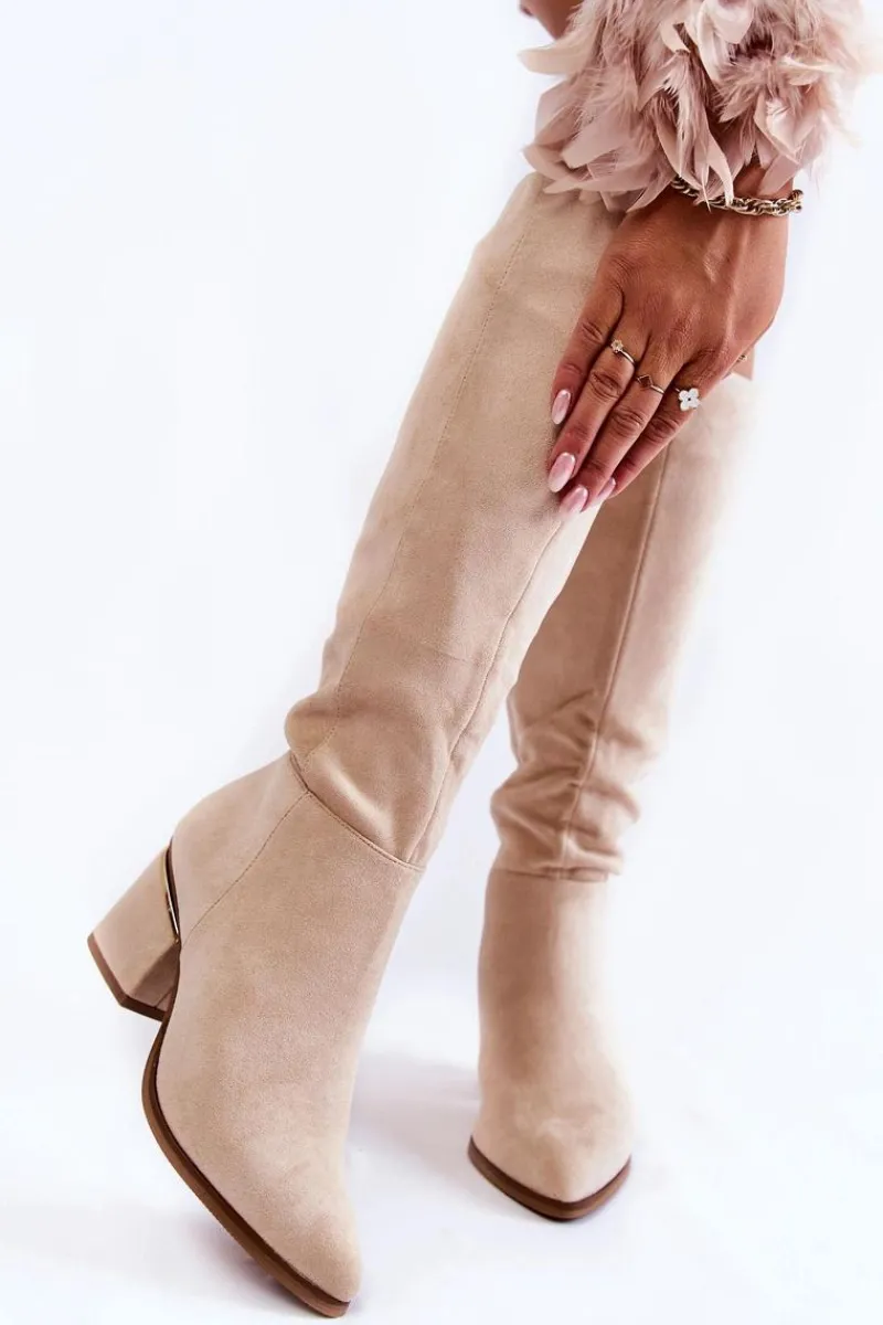 Hot Boto Zamszowe Klasyczne Kozaki Na Suwak Jasnobeżowe Leyette