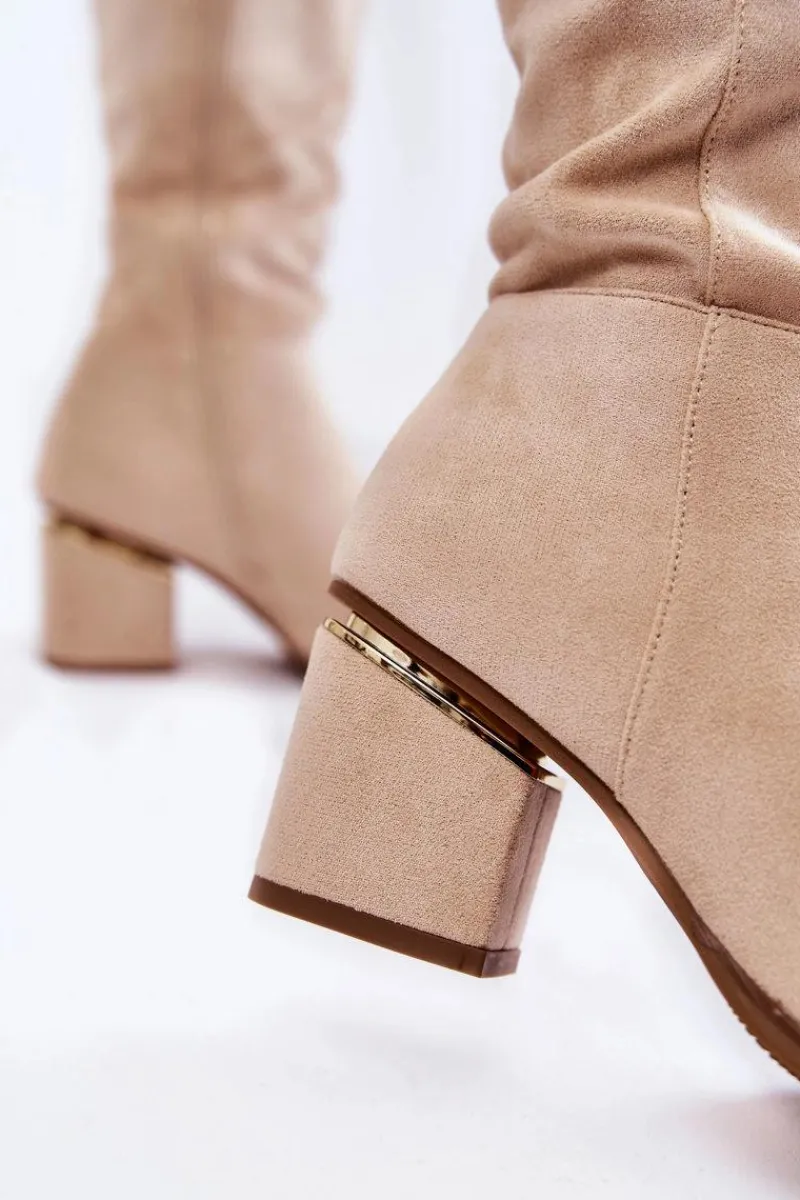 Hot Boto Zamszowe Klasyczne Kozaki Na Suwak Jasnobeżowe Leyette