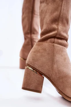 Kozaki Przed Kolano|Kozaki Na Obcasie></noscript>Boto Zamszowe Klasyczne Kozaki Na Suwak Beżowe Leyette