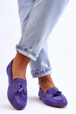 Clearance Zamszowe Klasyczne Mokasyny Z Frędzlami Fioletowe Averil Damskie Mokasyny Damskie Zamszowe