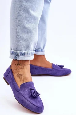 Clearance Zamszowe Klasyczne Mokasyny Z Frędzlami Fioletowe Averil Damskie Mokasyny Damskie Zamszowe