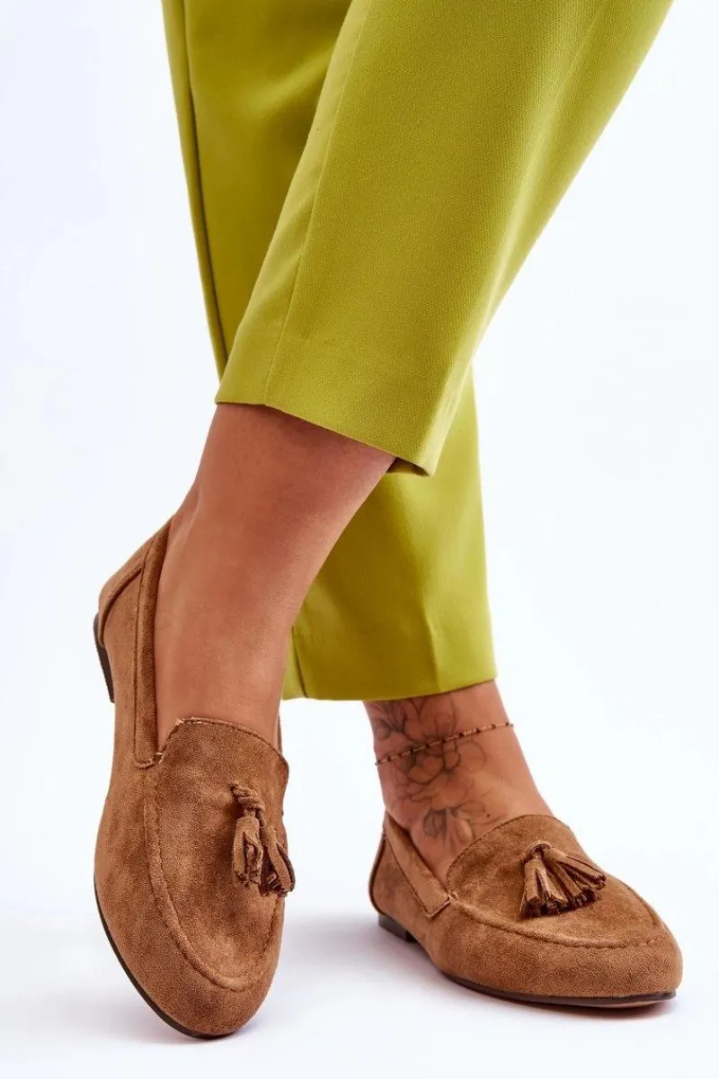 Clearance Zamszowe Klasyczne Mokasyny Z Frędzlami Brązowe Averil Damskie Mokasyny Damskie Zamszowe