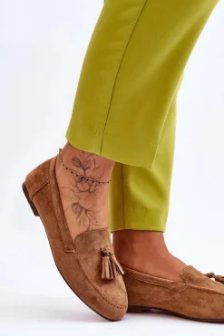 Clearance Zamszowe Klasyczne Mokasyny Z Frędzlami Brązowe Averil Damskie Mokasyny Damskie Zamszowe