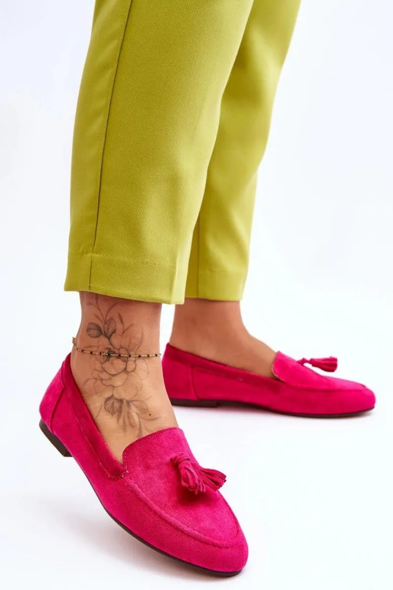 Clearance Boto Zamszowe Klasyczne Mokasyny Z Frędzlami Fuksja Averil