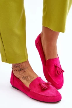 Clearance Boto Zamszowe Klasyczne Mokasyny Z Frędzlami Fuksja Averil