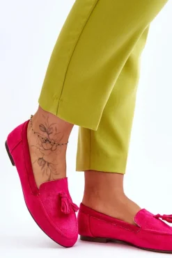 Clearance Boto Zamszowe Klasyczne Mokasyny Z Frędzlami Fuksja Averil