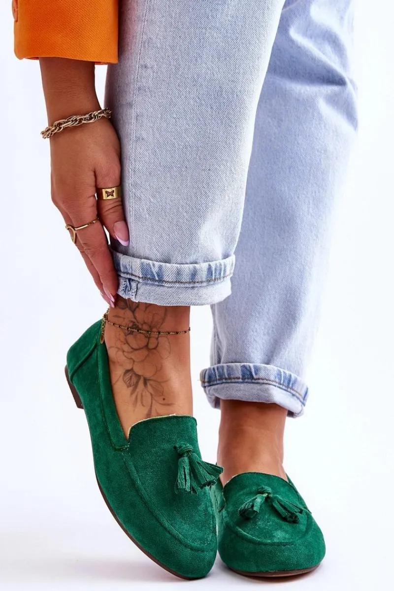 Best Zamszowe Klasyczne Mokasyny Z Frędzlami Zielone Averil Damskie Mokasyny Damskie Zamszowe