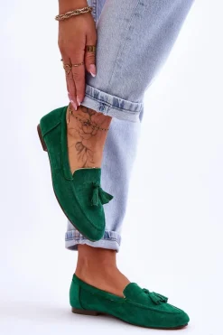 Best Zamszowe Klasyczne Mokasyny Z Frędzlami Zielone Averil Damskie Mokasyny Damskie Zamszowe