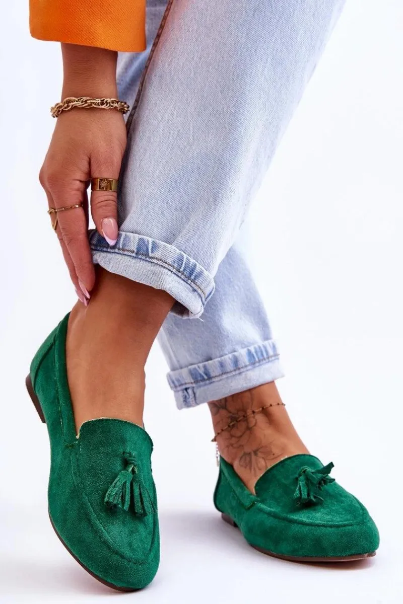 Best Zamszowe Klasyczne Mokasyny Z Frędzlami Zielone Averil Damskie Mokasyny Damskie Zamszowe