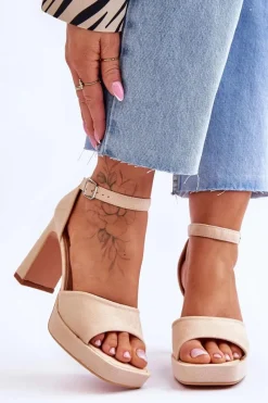 Best Boto Zamszowe Klasyczne Sandały Na Platformie Beżowe Classy