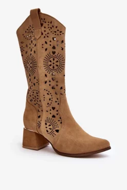 Kozaki Wiosenne|Kozaki Ażurowe>Boto Zamszowe Kozaki Ażurowe Lewski Shoes 3171 Beżowe