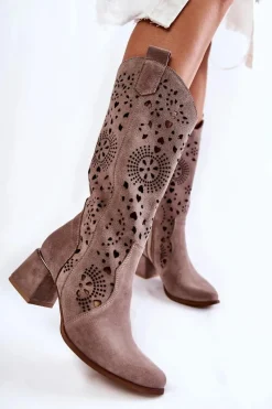 Kozaki Wiosenne|Kozaki Ażurowe>Boto Zamszowe Kozaki Ażurowe Lewski Shoes 3171 Cappucino