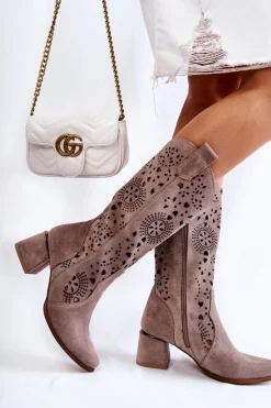 Kozaki Wiosenne|Kozaki Ażurowe>Boto Zamszowe Kozaki Ażurowe Lewski Shoes 3171 Cappucino