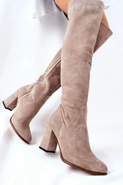 Best Zamszowe Kozaki Cappuccino Shernan Damskie Kozaki Wiosenne|Kozaki Za Kolano