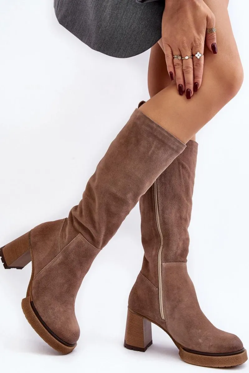 Kozaki Przed Kolano|Kozaki Na Obcasie>Boto Zamszowe Kozaki Damskie Na Słupku Przed Kolano Brązowe Lemar Ceraxa