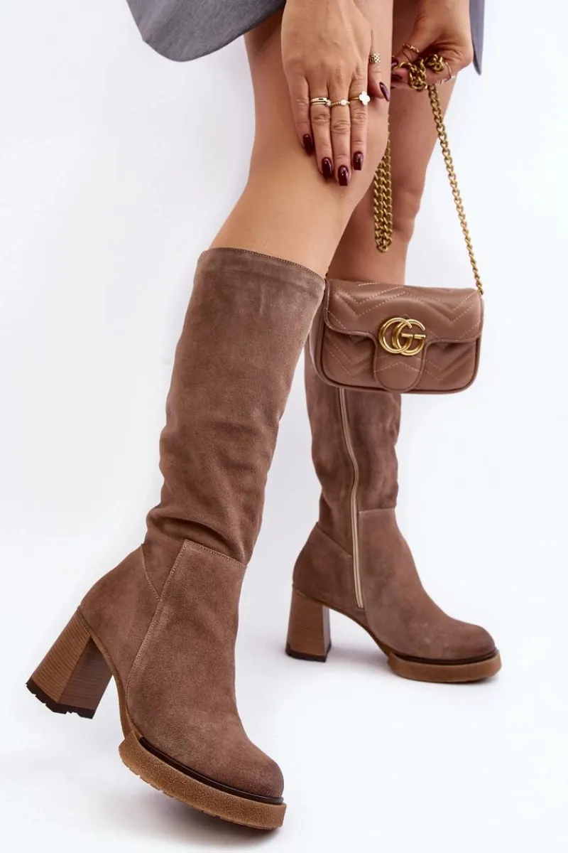 Kozaki Przed Kolano|Kozaki Na Obcasie>Boto Zamszowe Kozaki Damskie Na Słupku Przed Kolano Brązowe Lemar Ceraxa