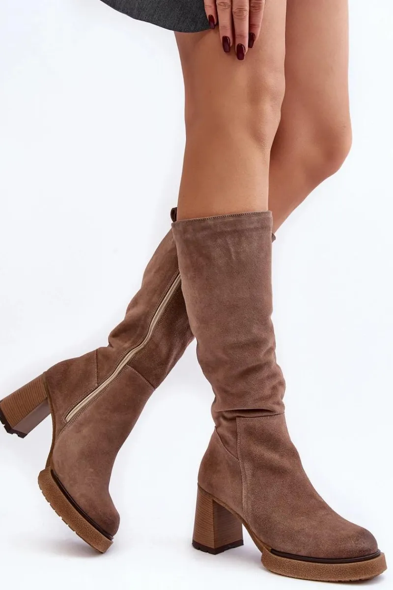 Kozaki Przed Kolano|Kozaki Na Obcasie>Boto Zamszowe Kozaki Damskie Na Słupku Przed Kolano Brązowe Lemar Ceraxa