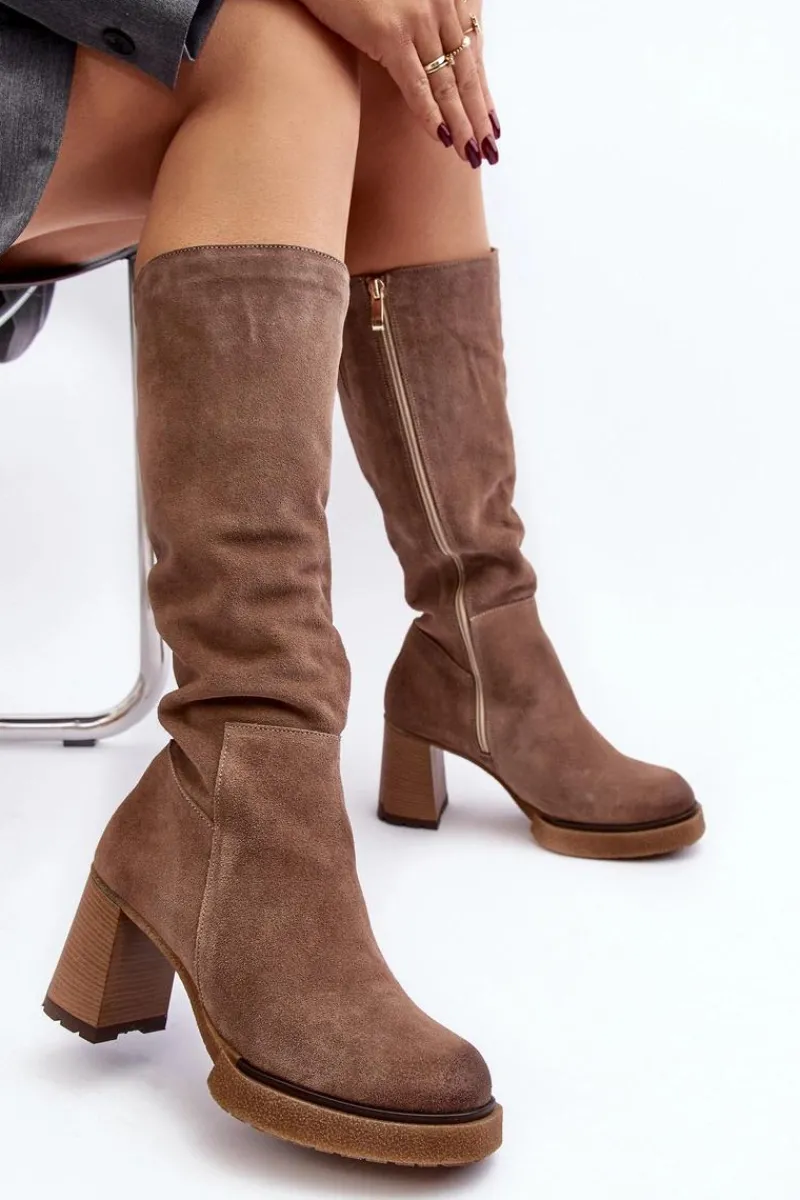 Kozaki Przed Kolano|Kozaki Na Obcasie>Boto Zamszowe Kozaki Damskie Na Słupku Przed Kolano Brązowe Lemar Ceraxa