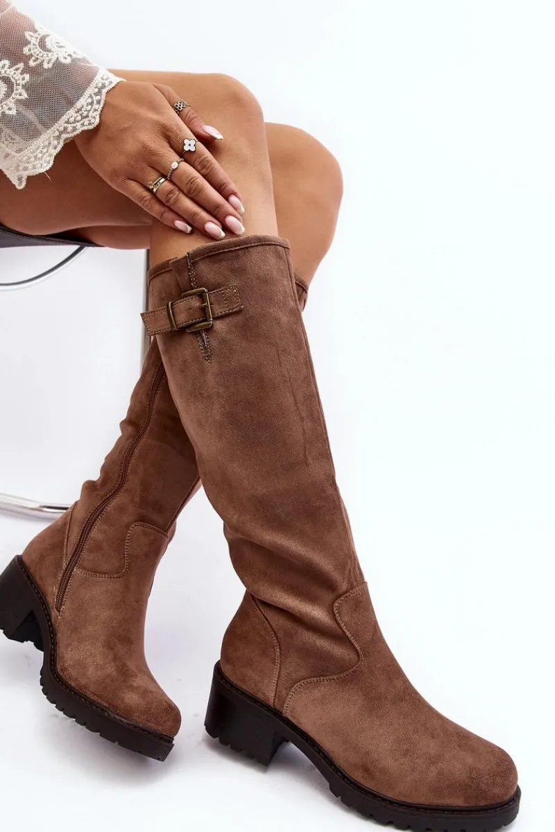 Kozaki Płaskie|Kozaki Przed Kolano>Boto Zamszowe Kozaki Damskie Na Płaskim Obcasie Beżowe Saranai