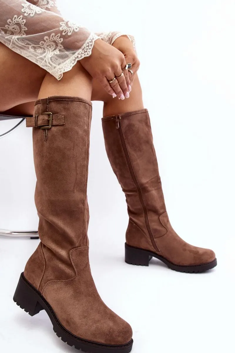 Kozaki Płaskie|Kozaki Przed Kolano>Boto Zamszowe Kozaki Damskie Na Płaskim Obcasie Beżowe Saranai