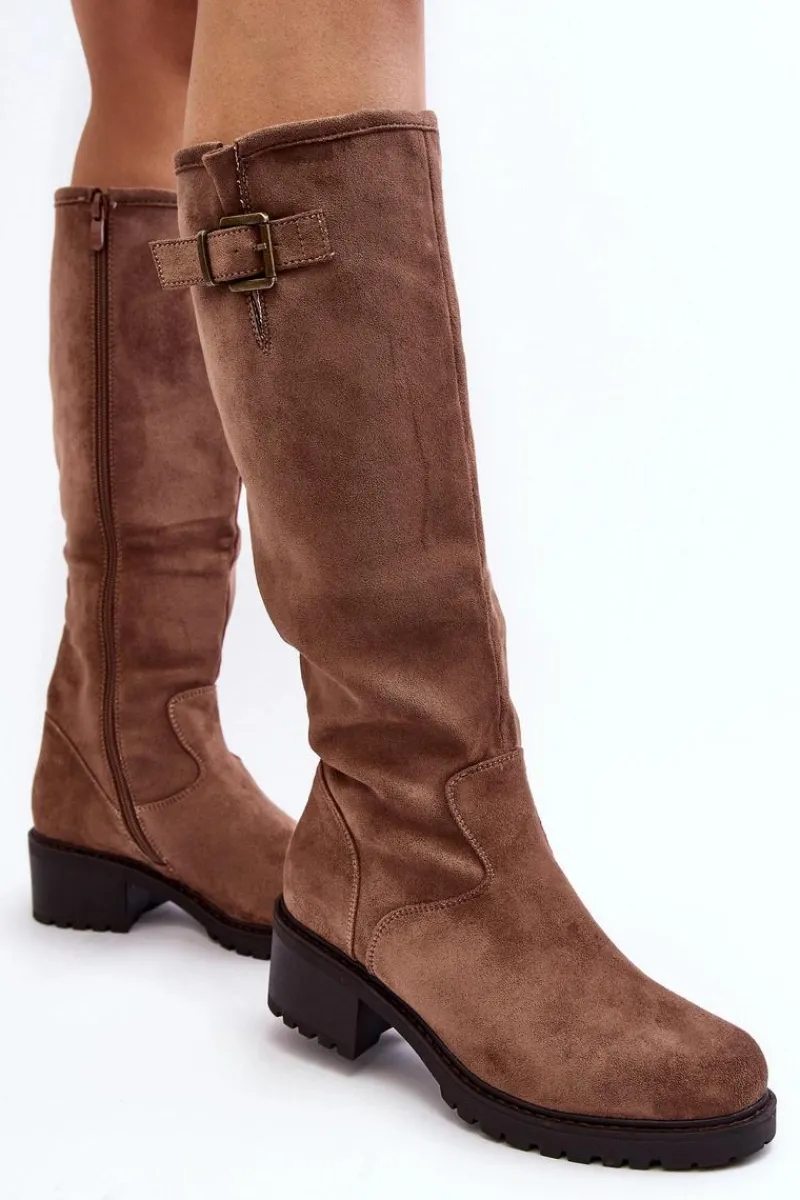 Kozaki Płaskie|Kozaki Przed Kolano>Boto Zamszowe Kozaki Damskie Na Płaskim Obcasie Beżowe Saranai