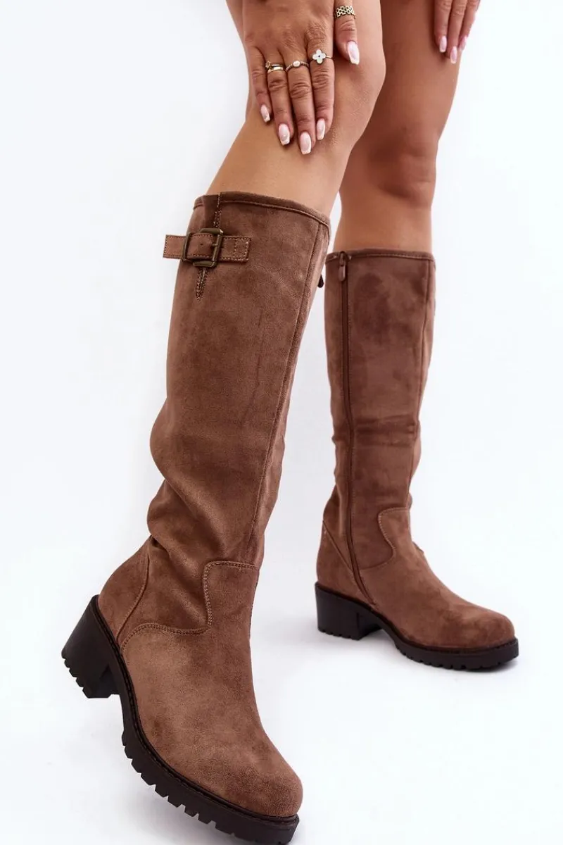 Kozaki Płaskie|Kozaki Przed Kolano>Boto Zamszowe Kozaki Damskie Na Płaskim Obcasie Beżowe Saranai