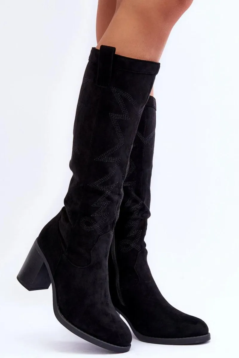 Discount Zamszowe Kozaki Damskie Na Słupku Czarne Khabira Damskie Kozaki Przed Kolano|Kozaki Na Obcasie